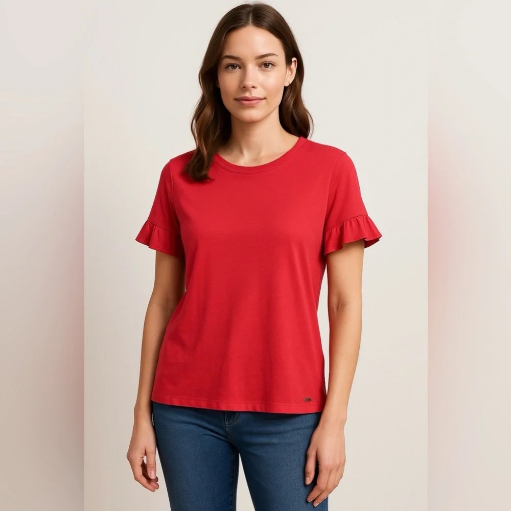 Michael Kors Red Ruffle Sleeve Top | Size M‎